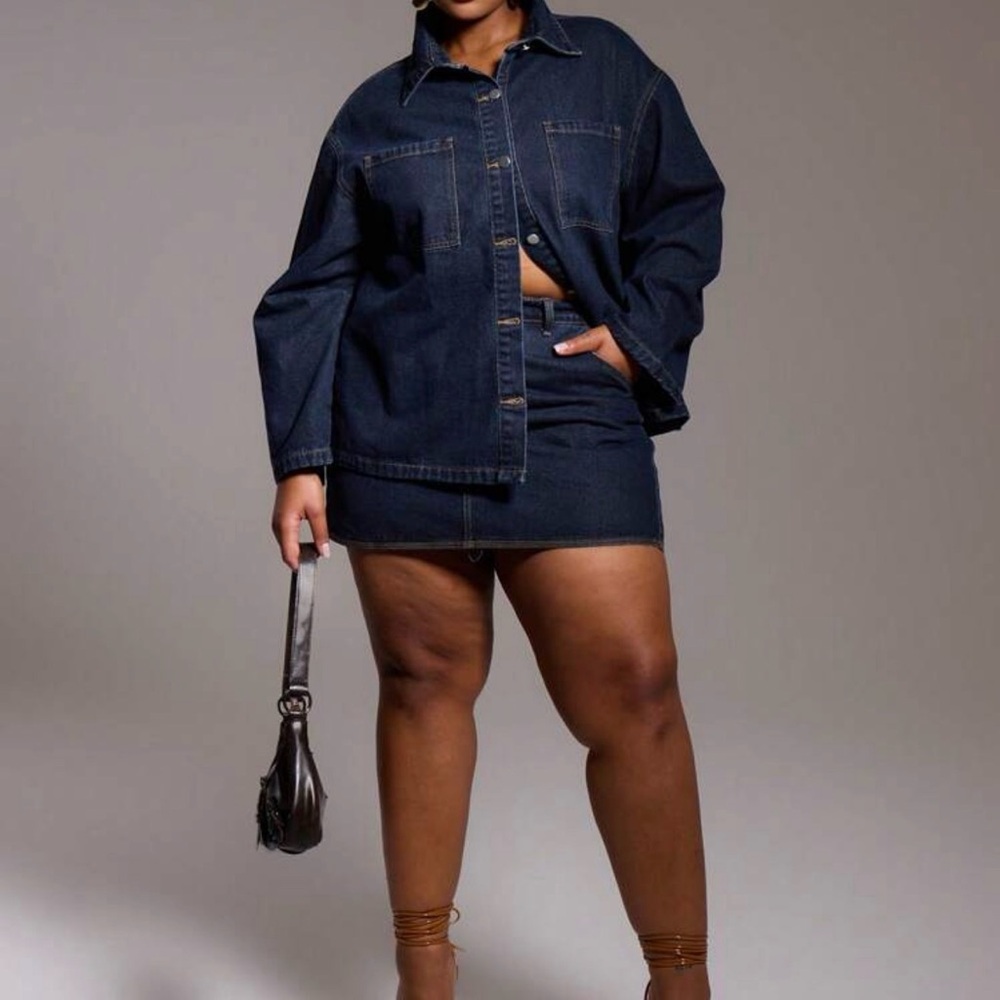 SHEIN Dark Blue Denim Jacket and Skirt Ensemble